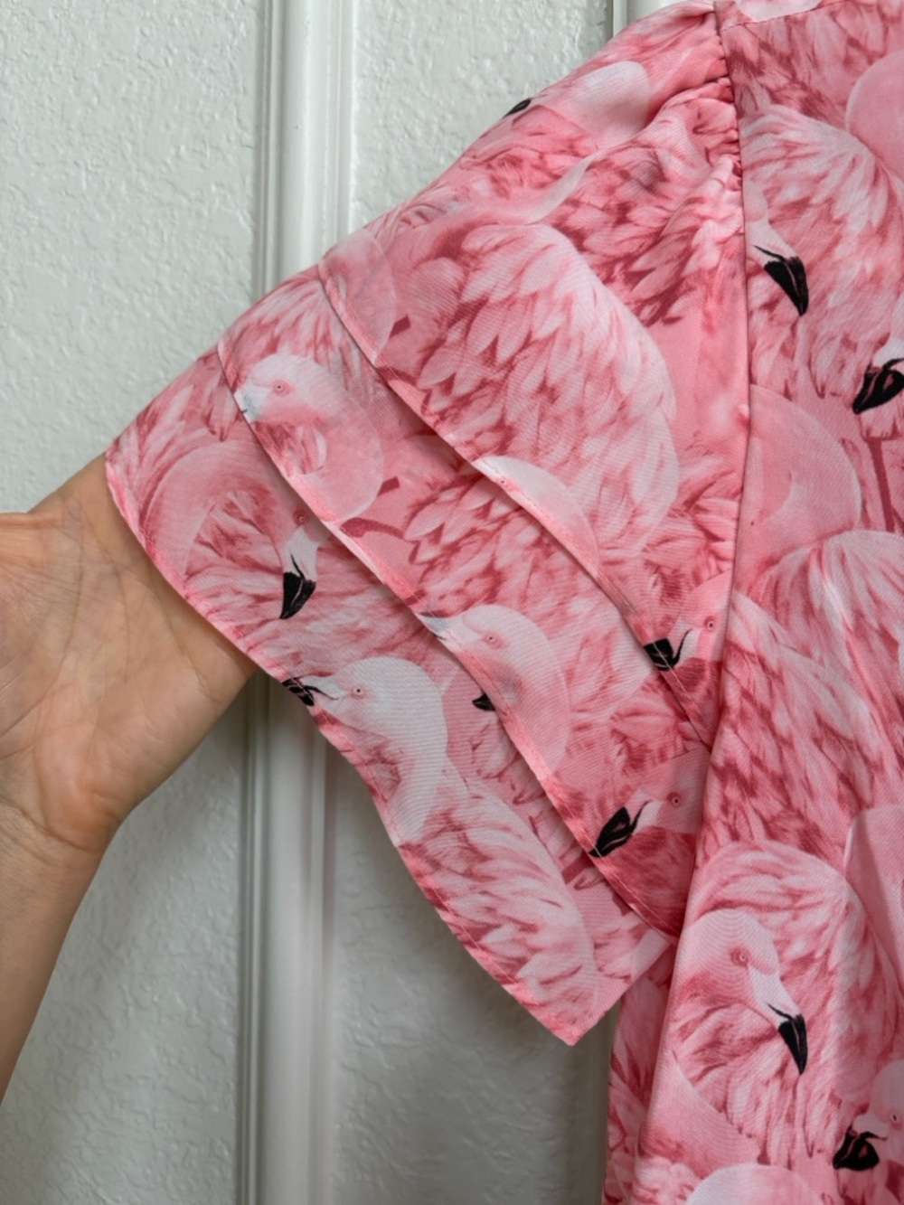 Alice + Olivia Pink Flamingo Print Mini Shirt Dress - Picture 7 of 9